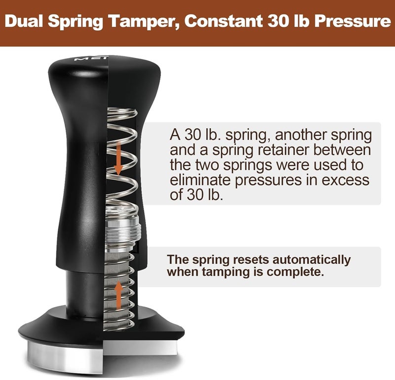 MEION Espresso Tamper 53.3mm Coffee Tamper, Calibrated Dual Spring Loaded Barista Tamper with Stainless Steel Base, Comes with aluminum storage pad (53.3MM, Black) - Image 2